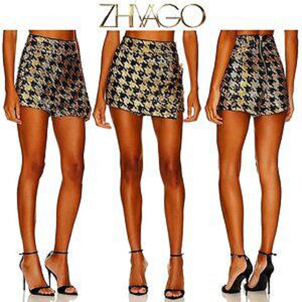 💥STUNNING SEXY GLAM!💥ZHIVAGO Sell Out Skort in Black & Gold Houndstooth Sequin